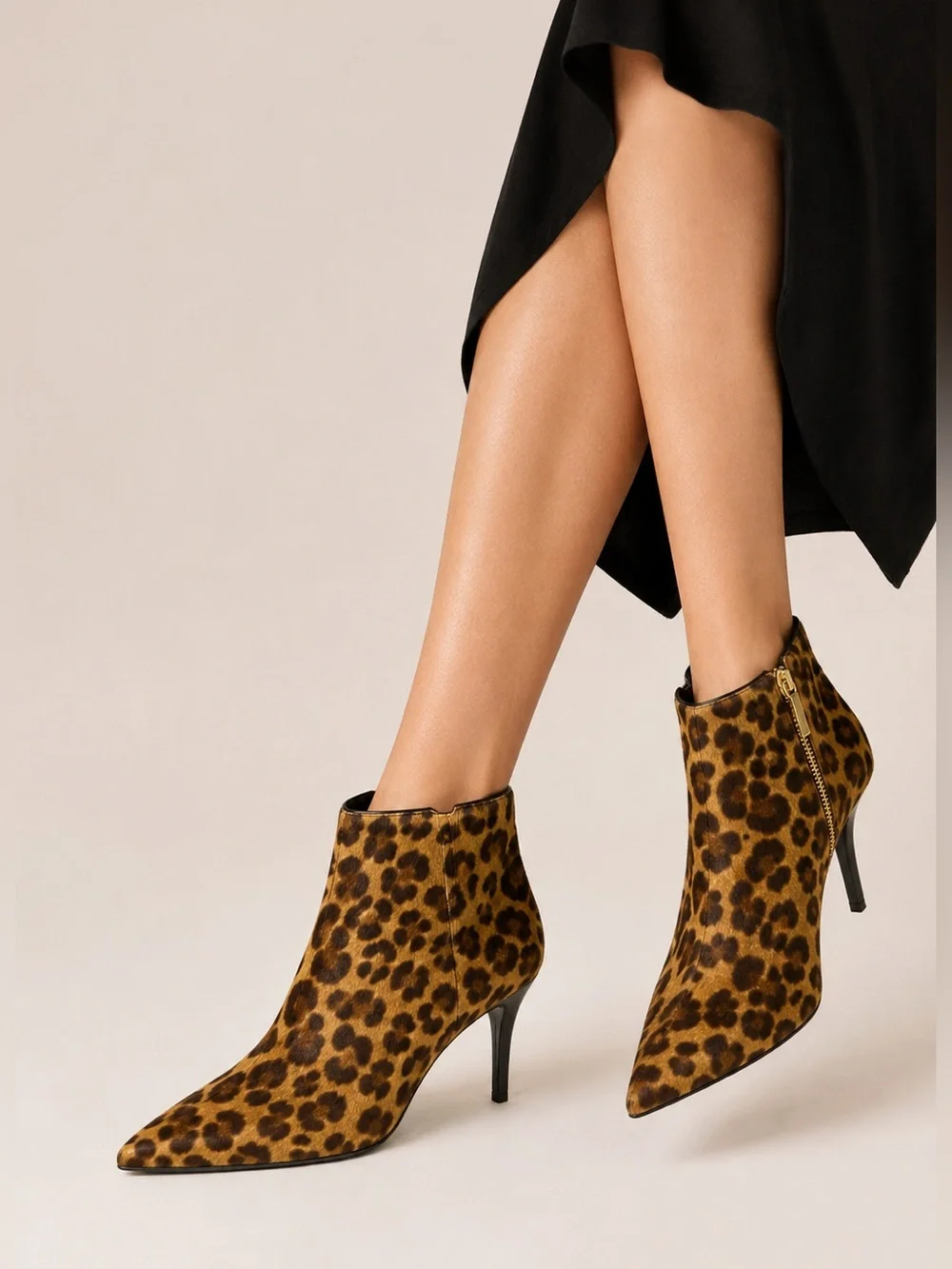 Marc Fisher LTD MLFaye Brown Calf Hair Leopard Booties Side Zipper Women 9.5M